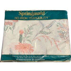 Vtg New Springmaid No-Iron Tranquility Flower Moire Twin Flat Sheet 39" x 76"